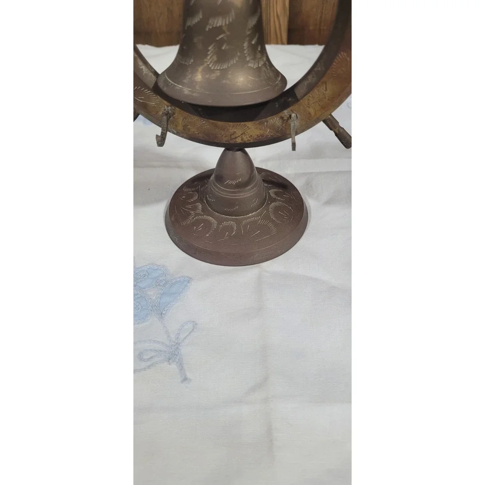 Vintage Brass Nautical Ship Boat Sailor Wheel Bell 9